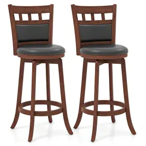 Wood Swivel Bar Stools Set Of 2 With Faux Leather Upholstered Seat & Back Curved PU Dining Chairs Kids Metal Plush Rocking Horse