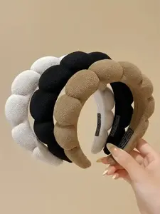 3Pcs Bubble Spa Headband Set for Women. Padded Sponge Hair Band for Face Washing, Makeup and Skincare. Aesthetic Textured Hair Accessories for Girls. Comfortable and Stylish Headwear.