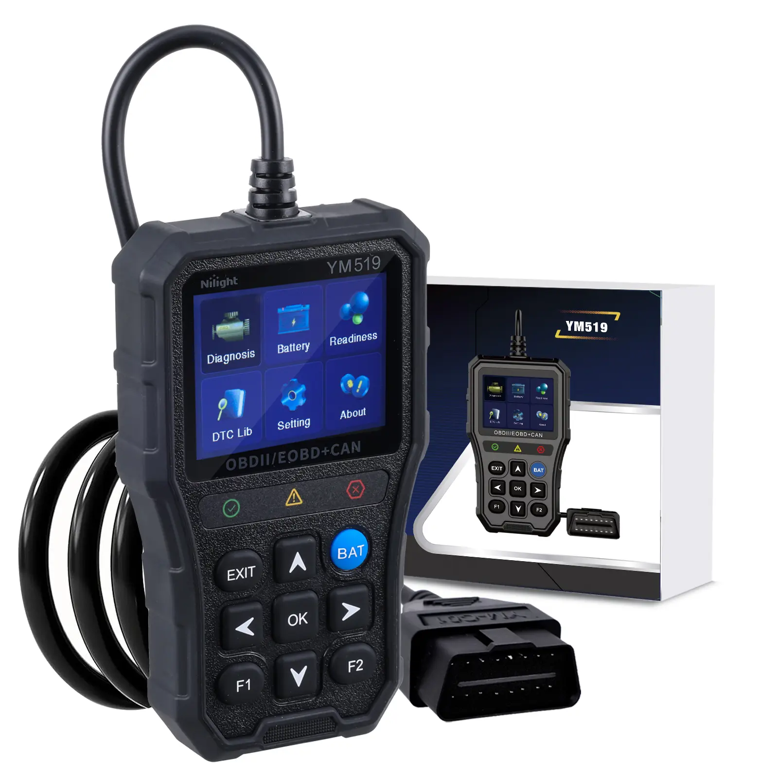 Nilight YM519 OBD2 Scanner, Car Code Reader with 2.8-Inch Color Screen | Wide-View Color Screen, Battery Voltage and Life Check, DTC Library, For 1996+ OBD-II Vehicles