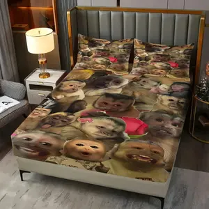 3 PCS Funny Monkey Emoji Theme Fitted Sheet Set: Prank Series Bedding, Bed Sheets Set, Funny Monkey Pattern Suitable for Gifting to Friends, Filling Not Included.