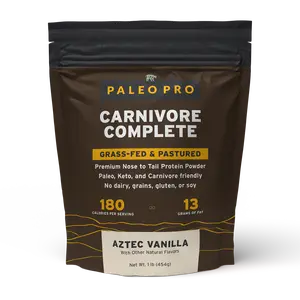 Paleo Pro Carnivore Complete Protein Powder - Grass-Fed & Pastured, Aztec Vanilla, 180 Calories, 13g Fat, Paleo Keto Carnivore Friendly