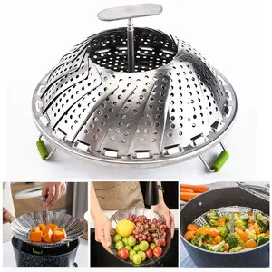Stainless Steel Steamer Basket, Expandable Foldable Steam Rack, T-Shaped Steaming Tray, Lotus Shape Fruit Drainer, Multi-Functional Kitchen Tool