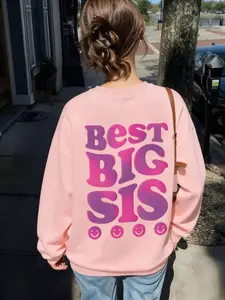 Teen Girls Casual Cute Smile Pattern Sweater, Colorful Printed Round Neck Long Sleeve Pullover, Comfortable Polyester Knitwear for Fall/winter