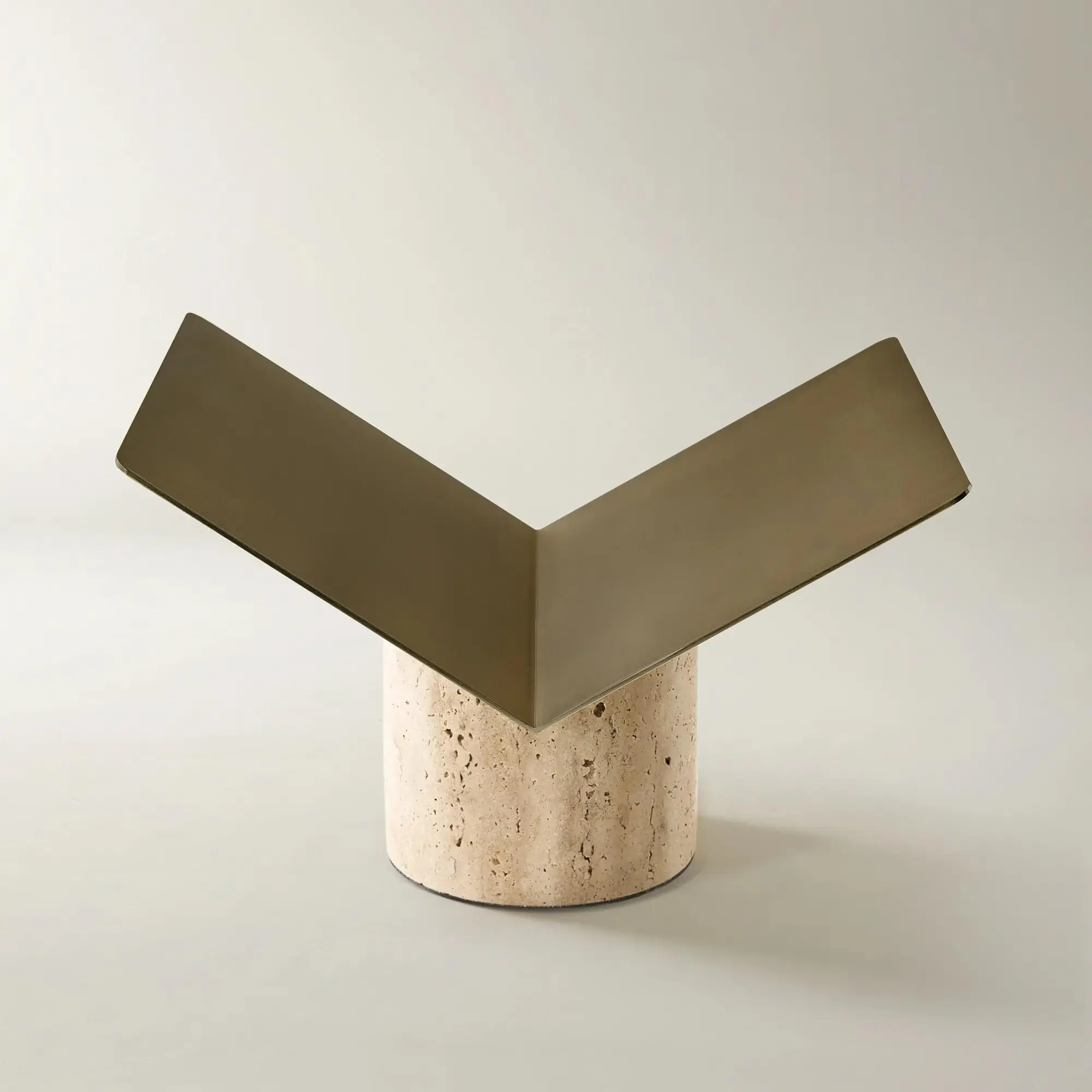 Z Gallerie 1-of-a-Kind Elegant 11x9.75x7" Stone Travertine Cylinder Book Stand - Minimalist Metal Bookends with V-Cradle Book Rest, All Seasons Collectibles Desktop Accessory, Office Supply Organizer for Office Use