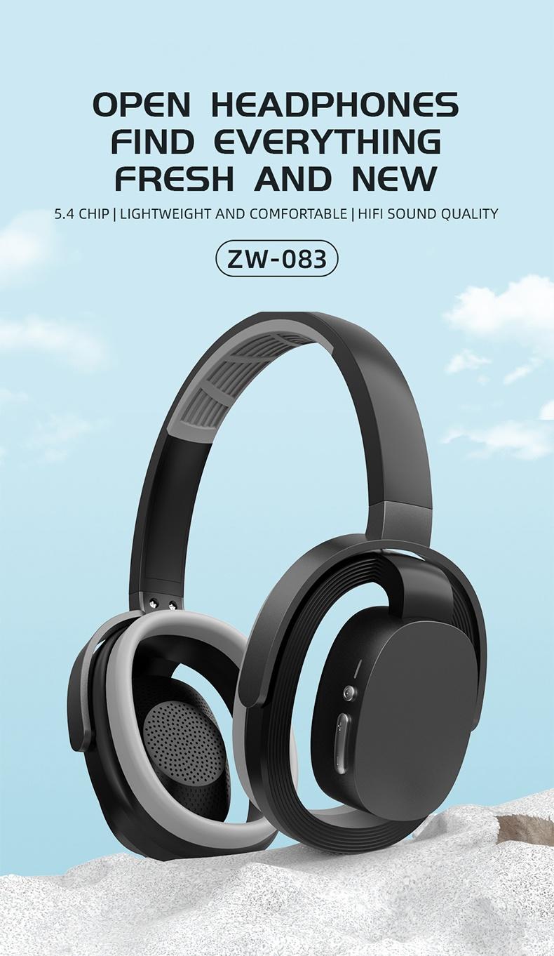 ZW-083 Headset Bluetooth Headphones，Hollow Earphone Design,Outstanding Acoustic Performance Balance Technology, Low-Latency Sound Image Synchronization, Bluetooth 5.4 Stable Version, 30-Hour Battery Life, Suitable For Work Or Outdoor Activities.
