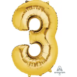 Gold Number 3 Balloon 34''