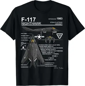 F-117 Nighthawk Stealth Fighter Schematic Infographic Casual Short sleeve Cotton T-Shirt