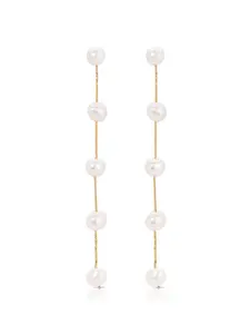 Ettika Dripping Pearl Delicate Drop Earrings – 18k Gold or Rhodium Plated Brass with Freshwater Pearls (4.25")