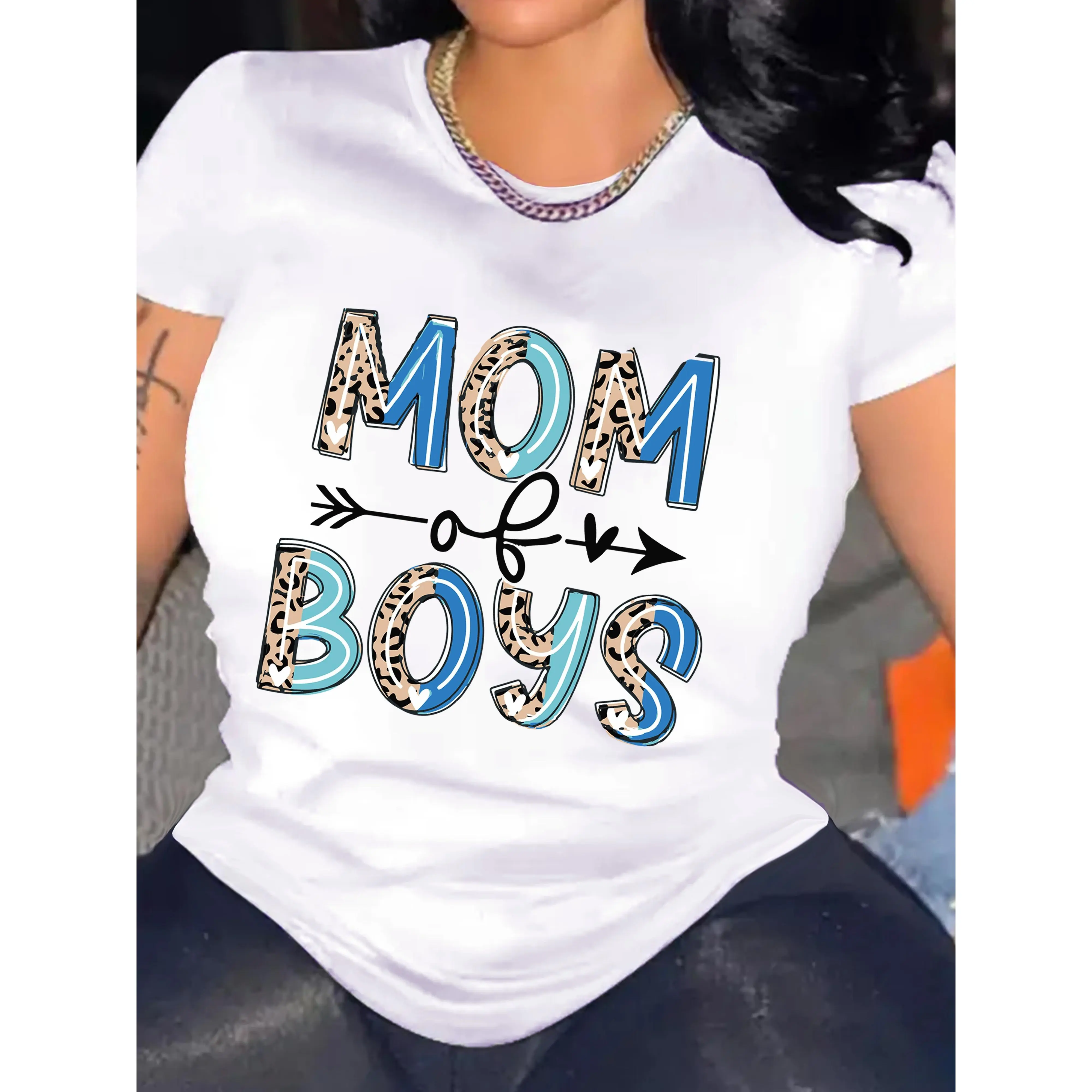 Women's Plus Size Chic Basic Comfy Leopard Print Letter Graphic Crew Neck Knit Blend Top - All Season Comfort Fit Sports Undershirt