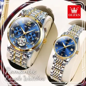 OLEVS His and Hers Watches, Automatic Mechanical Couple Set, Elegant Stainless Steel Analog Wristwatches for Couples