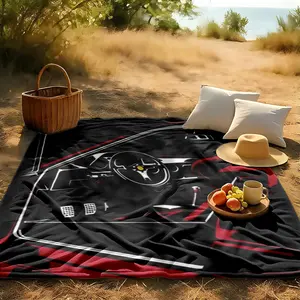 1 piece Ferrari classic sports car interior details display themed flannel blanket - Super soft fluffy flannel blanket, suitable for sofas and beds, all-season use, modern design, digitally printed pattern, 100% polyester material, machine