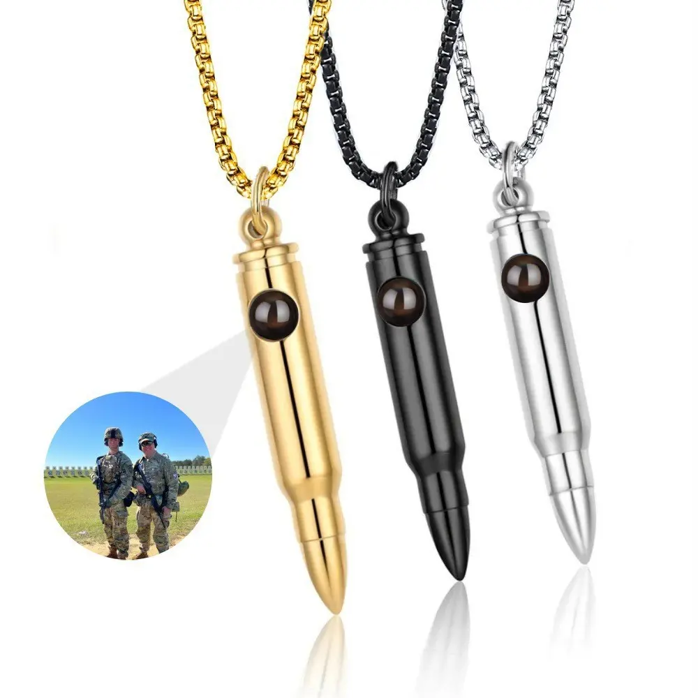 L&M Custom Photo Projection Necklace Bullet Shaped Pendant Personalized Birthday Gift for Men Women Father Partner Christmas Gift Eye Photo Stainless Steel,custom gift necklace ad
