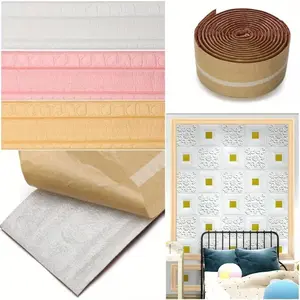 Two waterproof 3D foam wall corner lines - XPE foam skirting strips, suitable for wall corners, door frames, tear off DIY design, common for multiple rooms (can be painted/free of glue/free of punching)