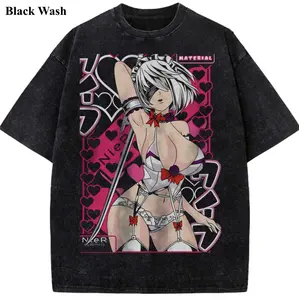 2B Love Vintage Wash Tee, NieR:Automata T-shirt, Video Game T-Shirt, Game Graphic Tees, Waifu Tee, Unisex Shirt, Game Gift For Fan, Menswear Womenswear Crew Neck Oversize Fit Heavy Cotton