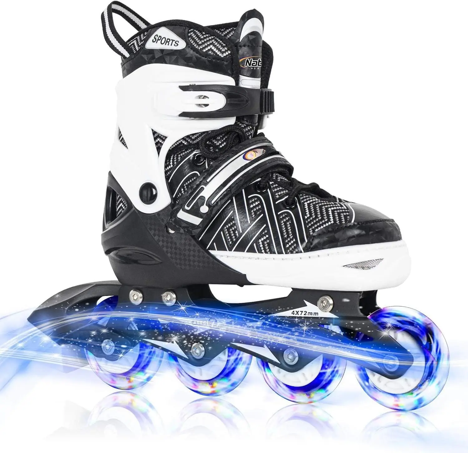 Adjustable Inline Skates for Youth Beginners (Ages 3-15) - Smooth Buckle Design, Blue-Black-Red with Illuminating Wheels, Ideal Birthday Gift for Kids