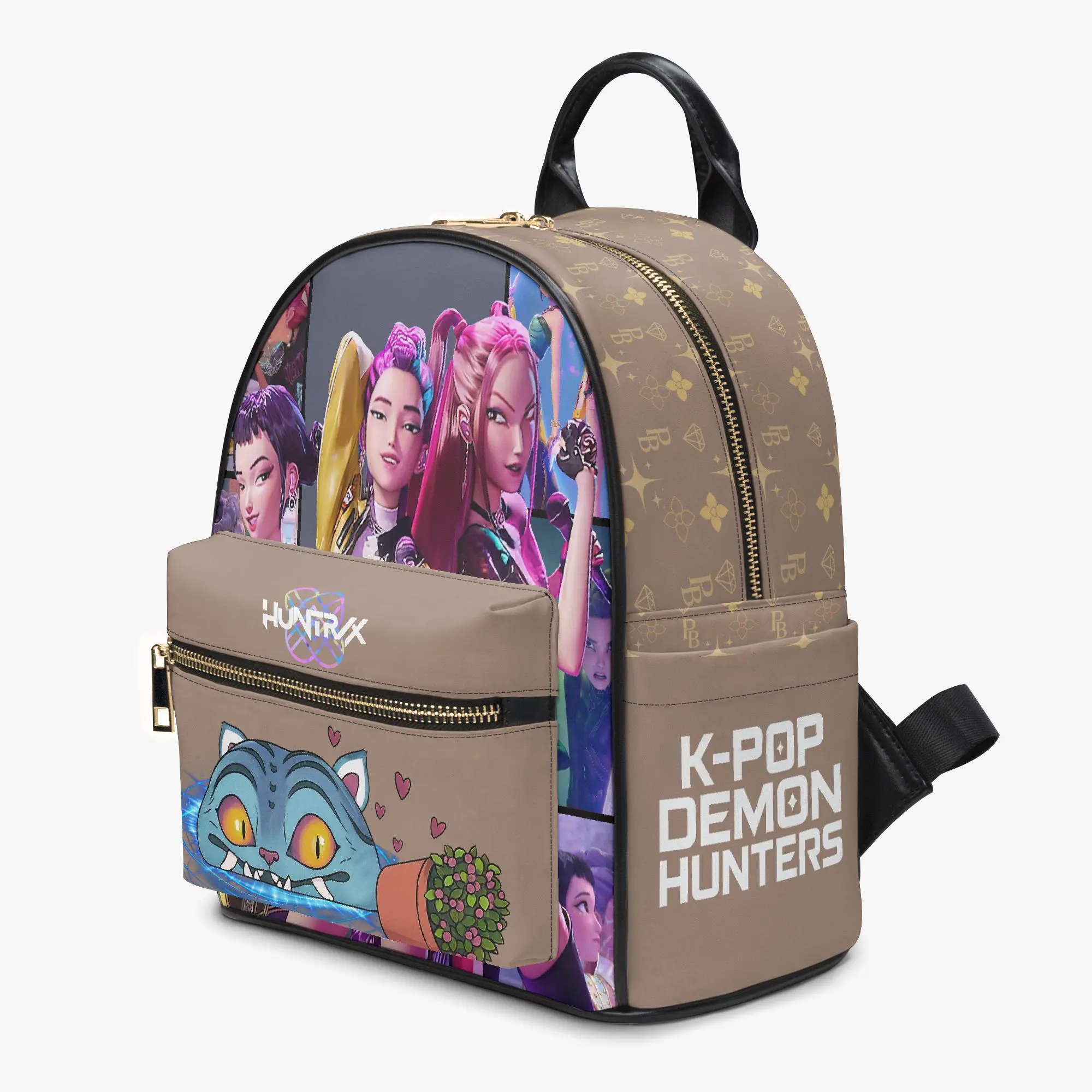 Dark Anime Fantasy PU Leather Backpack – Gold Accent Edition