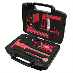 Woodworking Combination Universal Tool Kit, 9-piece Set with Box, Precision Carpenter Quick Splicing Planning and Layout Tool, Aluminum Ruler, Center Finder, Circular Drawing Compass, Honing Guide Rail, Altimeter