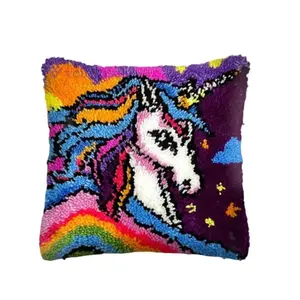 Cute Animals Latch Hook Kits for Adults, Beginners DIY Crochet Pillow Kit Pre-Printed Pillowcase Hook and Latch Rug Kits Needlework Cushion Cover for Home Sofa Decoration 17x17 inch