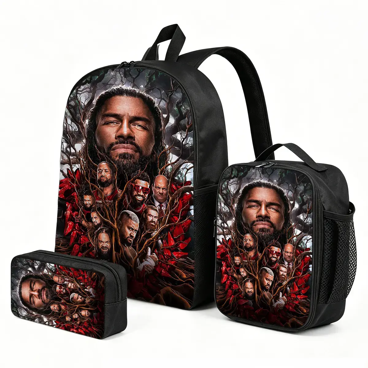 WWE 3PCS Kids Backpack Set with Insulated Lunch Bag | Theme Travel Daypack | Cute Printed  Pencil Case Combo