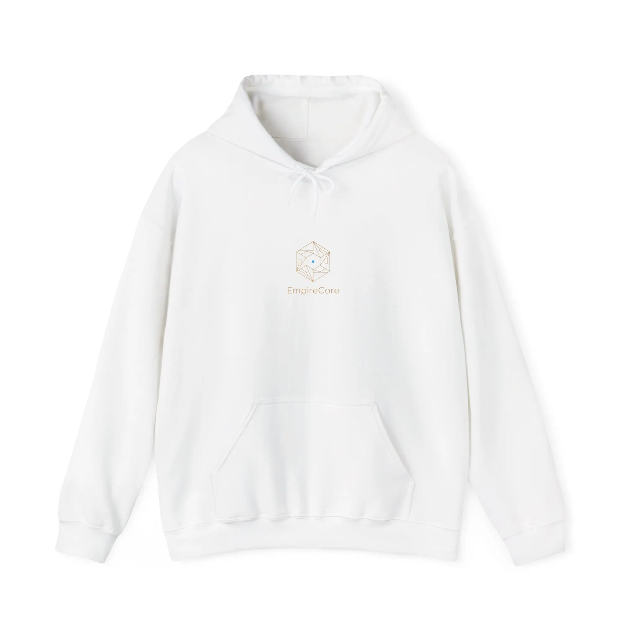 Gold Geometric Hexagon with Blue Dot Hoodie | EmpireCore Minimal Tech Logo