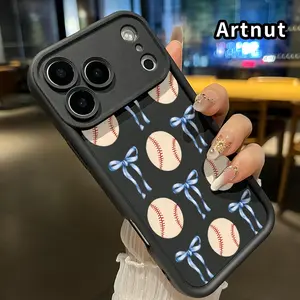 Phone Case for iPhone 17 Pro Max 16 Plus 15 14 13 12 11 Air E Ribbon and Baseball Anti-Scratch Shockproof TPU Bumper Drop-proof Cover