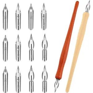 14 count Dip Pen Set Nib Pen Holder Comic Pen Nib Set G Pen Ink Nib Calligraphy Pen Nibs Wooden Drawing Pen Holder with Stainless Steel Pen Nibs Dip Pens for Writing, Painting, Signing