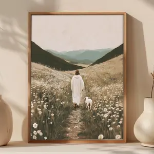 Jesus and Sheep Christian Wall Art, Boho Christian Bible Verse Poster, Jesus Wall Decor for Apartment, Prayer Room Gift