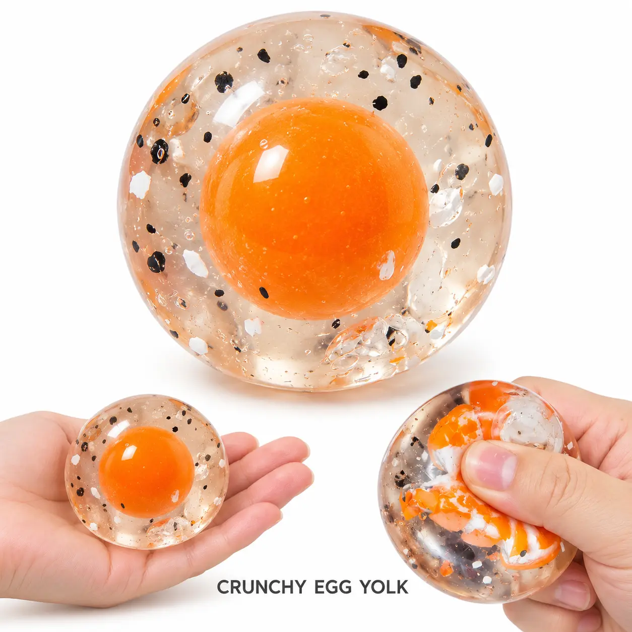 Crunchy Egg Yolk Squishy Ball, 6cm Clear Jelly Squeeze Stress Ball with Breakable Yolk Core, Satisfying Snow-Like Crunch ASMR Sensory Fidget Toy, Stress Relief Squishies, Fun Desk Toy & Birthday Gift