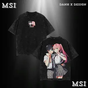 Zero Two & Hiro | Darling In The Franxx Washed Tee Hoodie Sweater Double Printed Crimson Bond Graphic — For Fiercecore Fans, For Gift Drops That Guard With Wings
