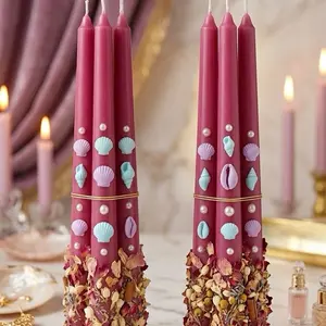 Sea Shell Candles with Pearls & Herbs Magenta Wax Candles with Seashells Pearls and Herbal Accents for Decorative Home Decor