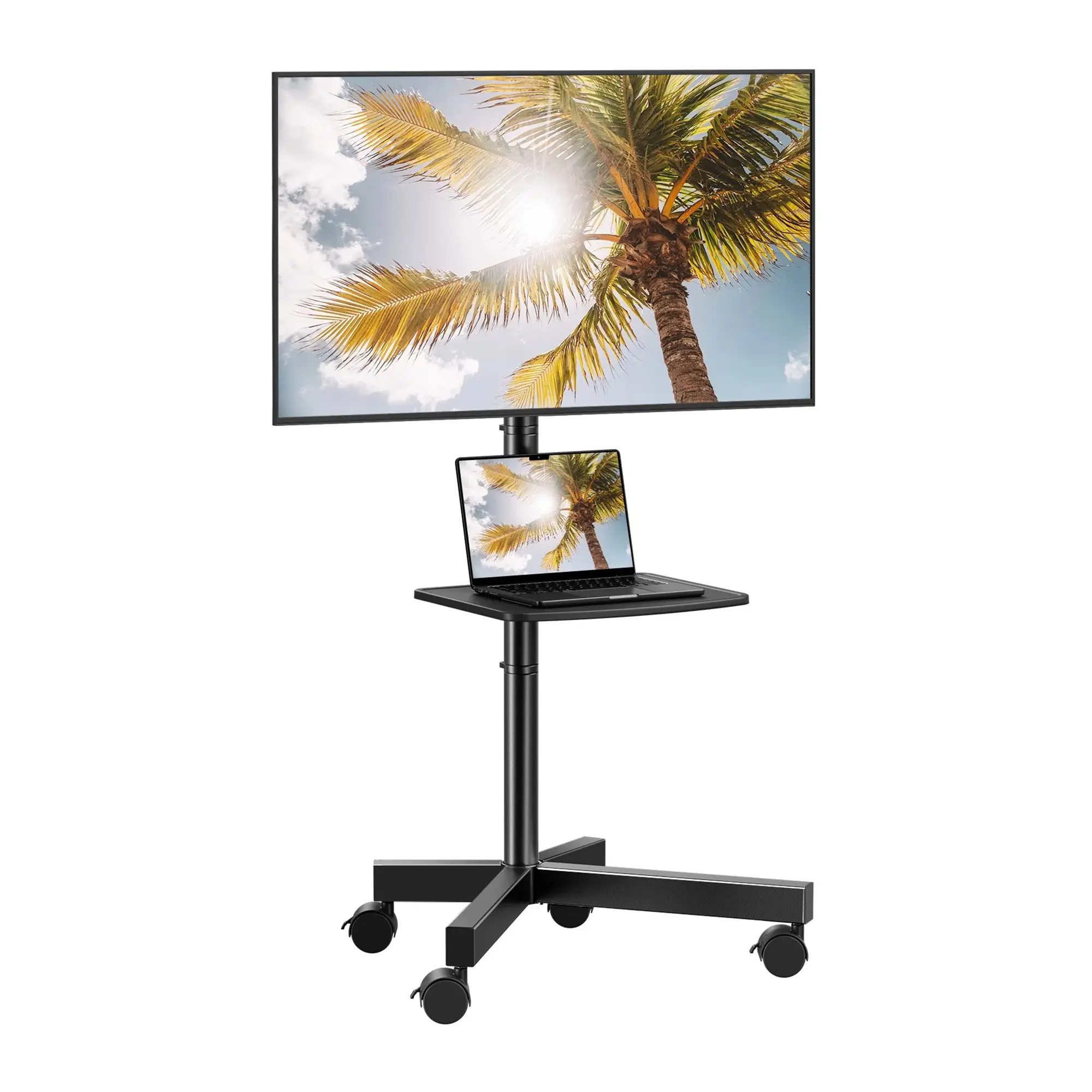 Mobile TV Stand for 23-60 Inch LCD LED Flat/Curved Panel Screen TVs, 15° Tilt TV Cart Holds up to 88Lbs Portable Stand with Laptop Shelf Rolling Floor