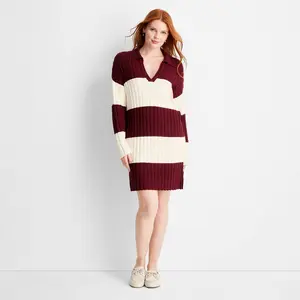 Women's Long Sleeve Rugby Mini Sweater Dress - Future Collective Burgundy Striped S