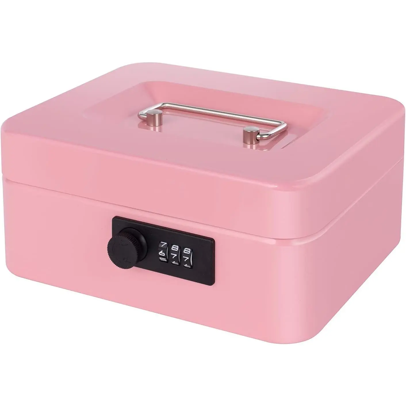 Box with Combination Lock and  Tray Metal  Box for  Small  Box for  Safe 7.87"x6.3"x3.54" Pink