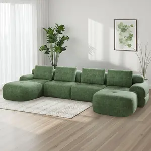 [Spring Glow Up] 145'' U-Shaped Modular Sectional Boneless Sofa Couch Full-Foam Structure Compression Packaging Woven Texture Upholstery Oversized Modern Living Room Couch for 4+ Years of Comfort,Xstmas Gifts for the Whole Family: Husband&Wife, Mom & Dad