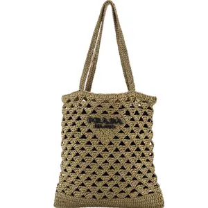 Pre-owned PRADA Raffia Tote Bags REBAG Triangle Logo Tote Crochet Small by Rebag