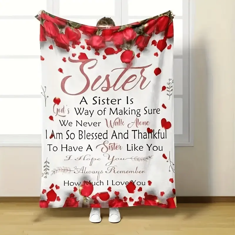 Flannel Plush Flower Blanket - Letter Accent, Cute Print (Red Rose Heart Love Letter), Multi-Size Soft Cozy Bedding, Warm Fuzzy Layered Decorative Cover for Bedroom Sofa, Ideal Gift for Girlfriend, Large Flower Blanket, Flower Blankets, Letter Accent Blan