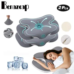 Benazcap 2Pack Cervical Neck Pillow Odorless Memory Foam Ergonomic Support for Side Back Stomach Sleepers Cooling Silk Case