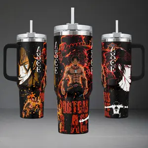 Ace Fire Fist Tumbler 40oz 20oz Anime Manga Flame Cup 40 oz Tumbler With Handle, Tumbler 20oz No Handle, Gifts For Anime Manga Fans