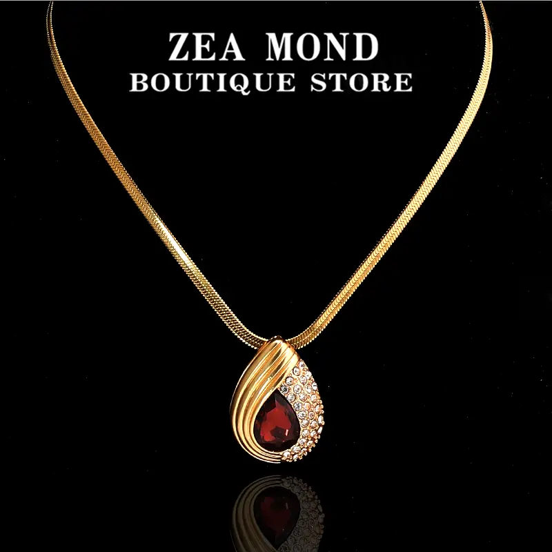 ZEA MOND Women's Exquisite Synthetic Ruby Necklace - FC-ZH-33, Daily Wear Artificial Gemstone Jewelry Accessory