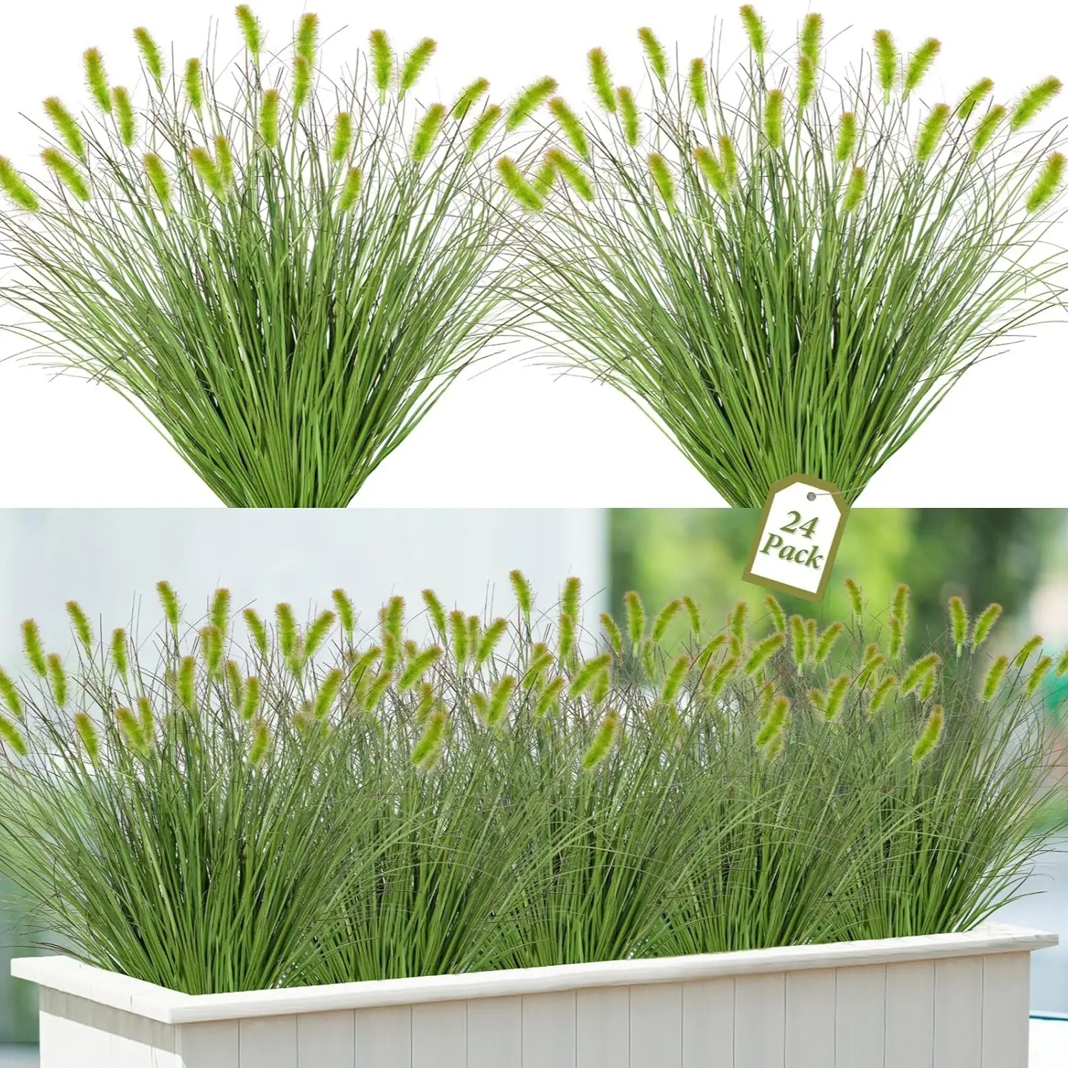 24 Packs Outdoor Artificial Onion Grass, UV Protected Fake Wheat Grass Shrubs, 16.73 Inch Realistic Greenery, Decorative Grass, Plants, Garden Accessories, Lifelike Stems, Convenient for Home, Office, Yard & Outdoor Decor