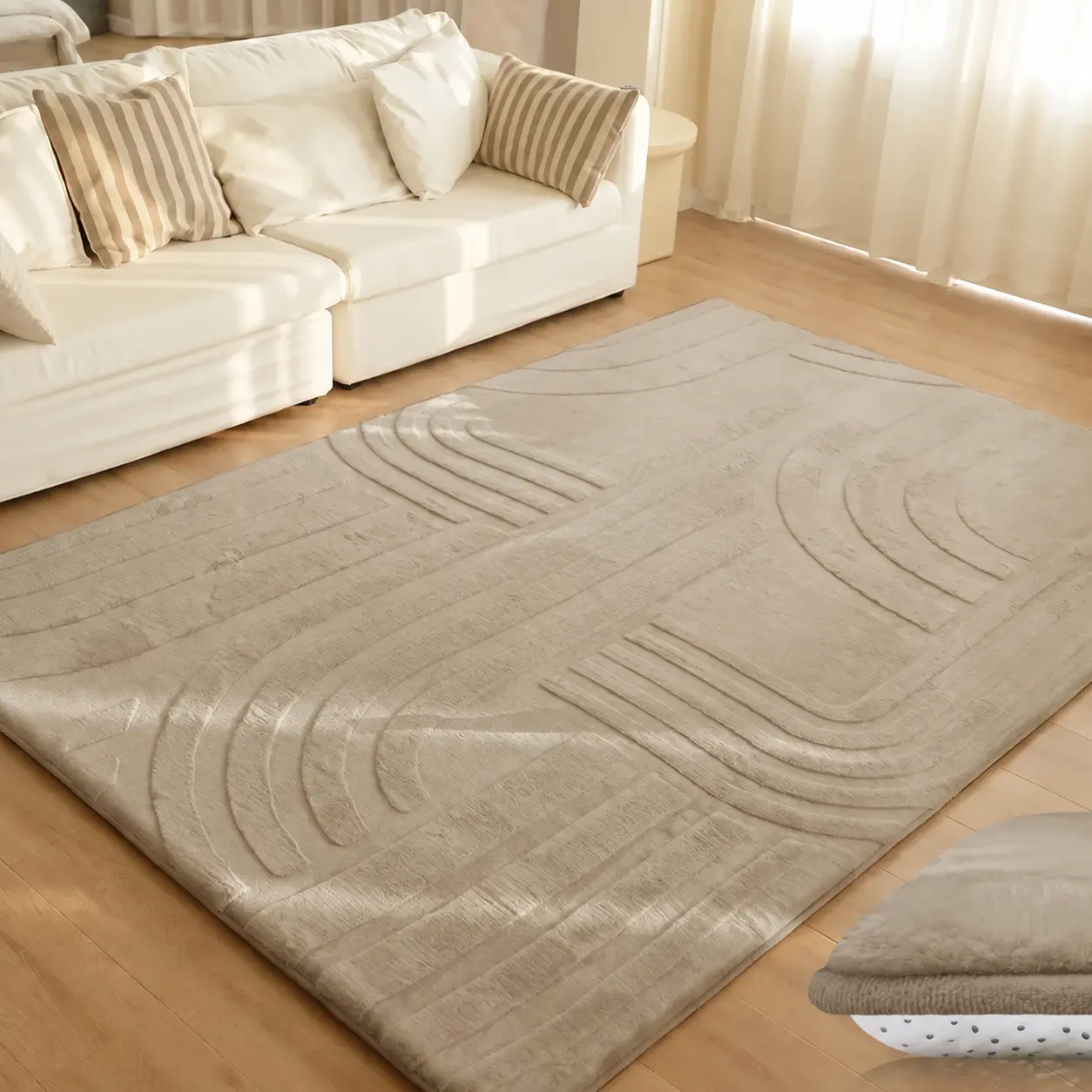 Huloo Sleep Ultra Soft 3D Carved Faux Rabbit Fur Rug - 1.3" Extra Thick Fluffy Non-Slip Baby Play Mat, All Seasons, Ideal for Nursery, Toddler Mat, Baby Items