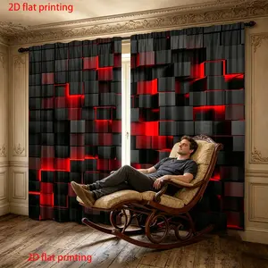 Geometric Pattern Curtain Set, Window Curtain, Home Decoration Curtain, Room Decor Curtain, Half Light Blocking & Privacy Protection, Durable Polyester Fabric, Ideal for Living Room and Bedroom