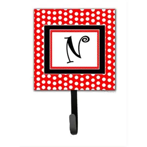 Carolines Treasures  Letter N Initial Monogram - Red Black Polka Dots Leash Holder Or Key Hook