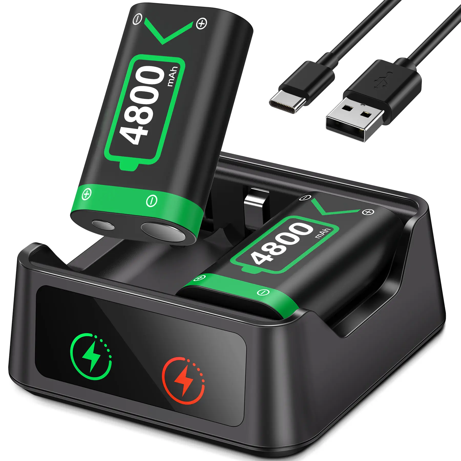 Rechargeable Battery Pack for Xbox, ESYWEN Charger with 2x4800mWh Battery Pack for Xbox Series X|S/Xbox One/S/X