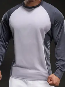 Patchwork Print Long Sleeve Tee, Regular Fit Casual -Shirt, Top, Seasonal Transition Clothing, Outdoor Streetwear and Outdoor Essential, Breathable, EverydayEssential, ComfortWear, CasualStyle, VersatileWear, Lightweight
