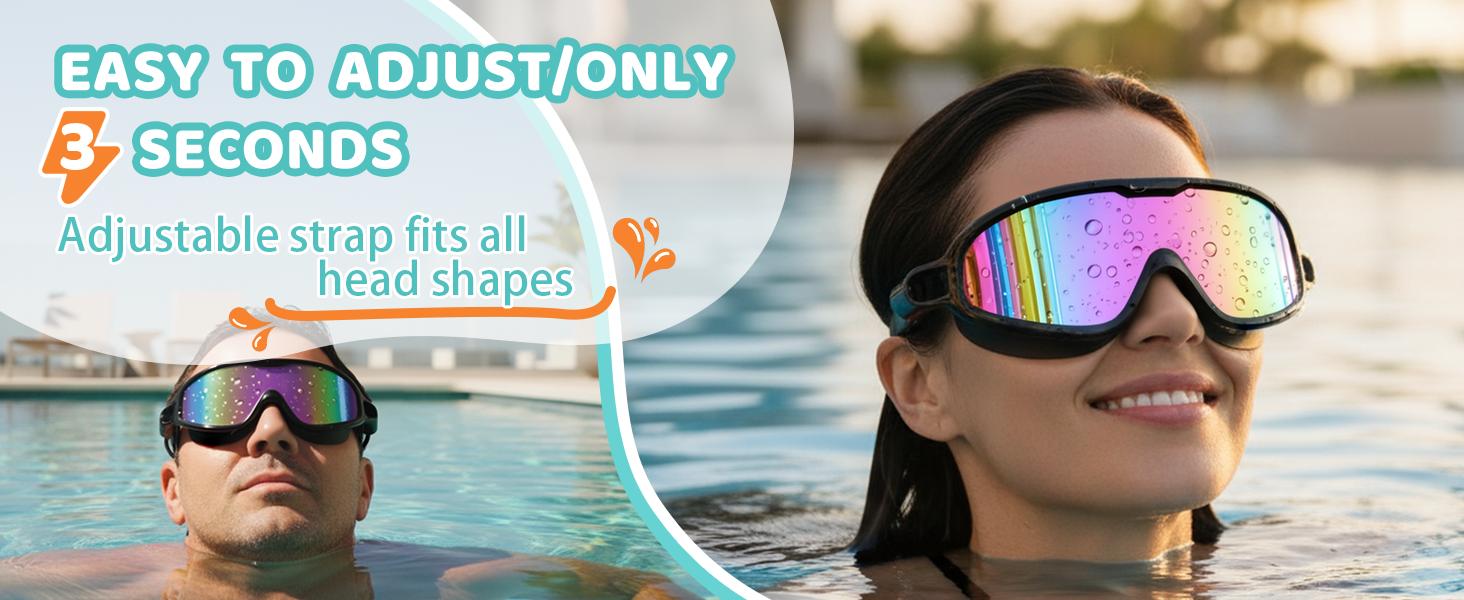 Aegend Swim Goggles - Bungee Strap, No Leaking, Anti-Fog, Quick-Adjust Swimming Goggles for Youth and Adults
