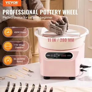 VEVOR Pottery Wheel, TikTokShopBlackFriday, 11 inch Pottery Forming Machine, 450W Electric Wheel for Pottery with Foot Pedal and LCD Touch Screen, Direct Drive Ceramic Wheel with Shaping Tools for DIY Art Craft, Pink