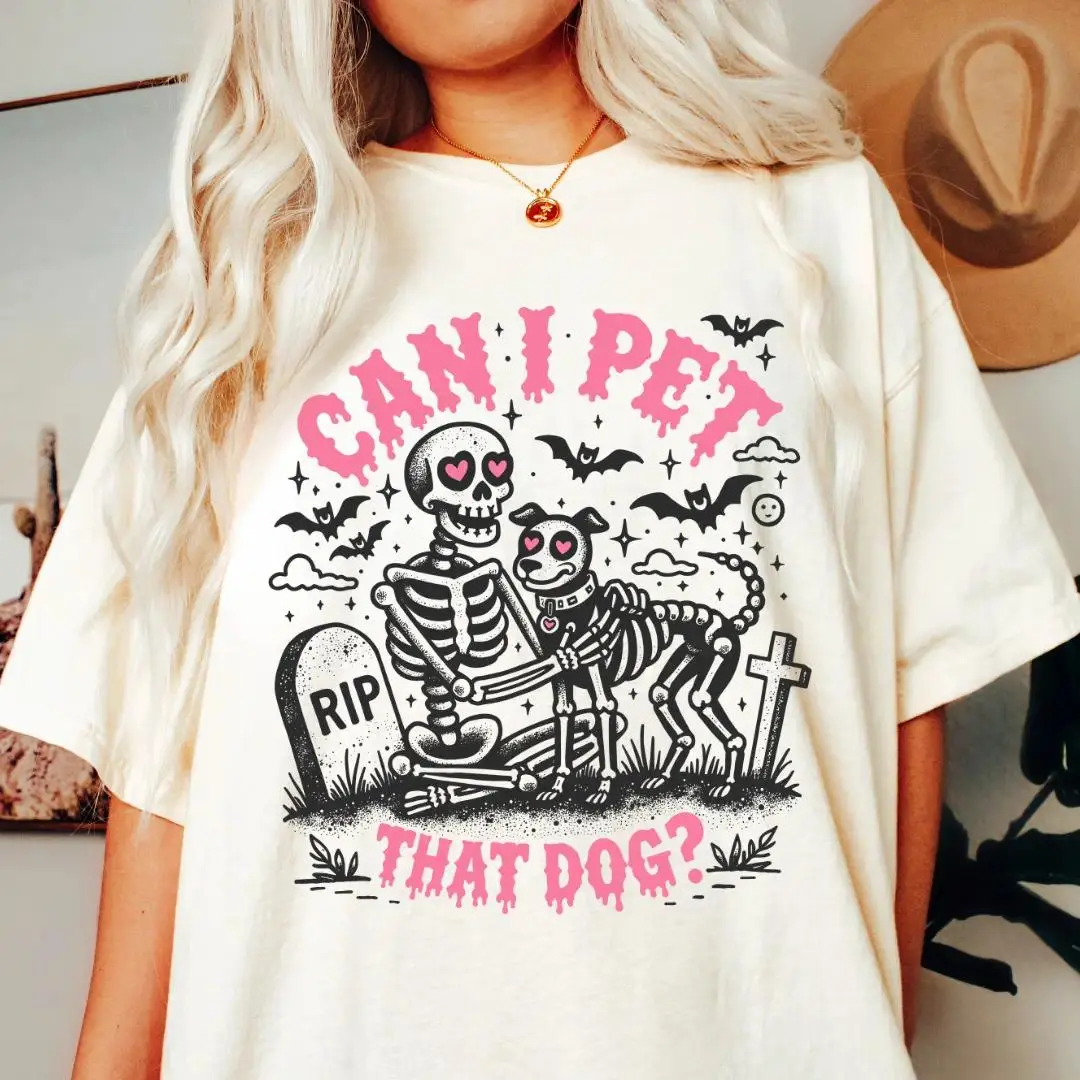 Women's "Can I Pet That Dog" DTG Printed Tee - Unisex Relaxed Fit, 100% Ring Spun Cotton, Smooth, Lightweight Women's Clothes, USA Made Casual Style Top