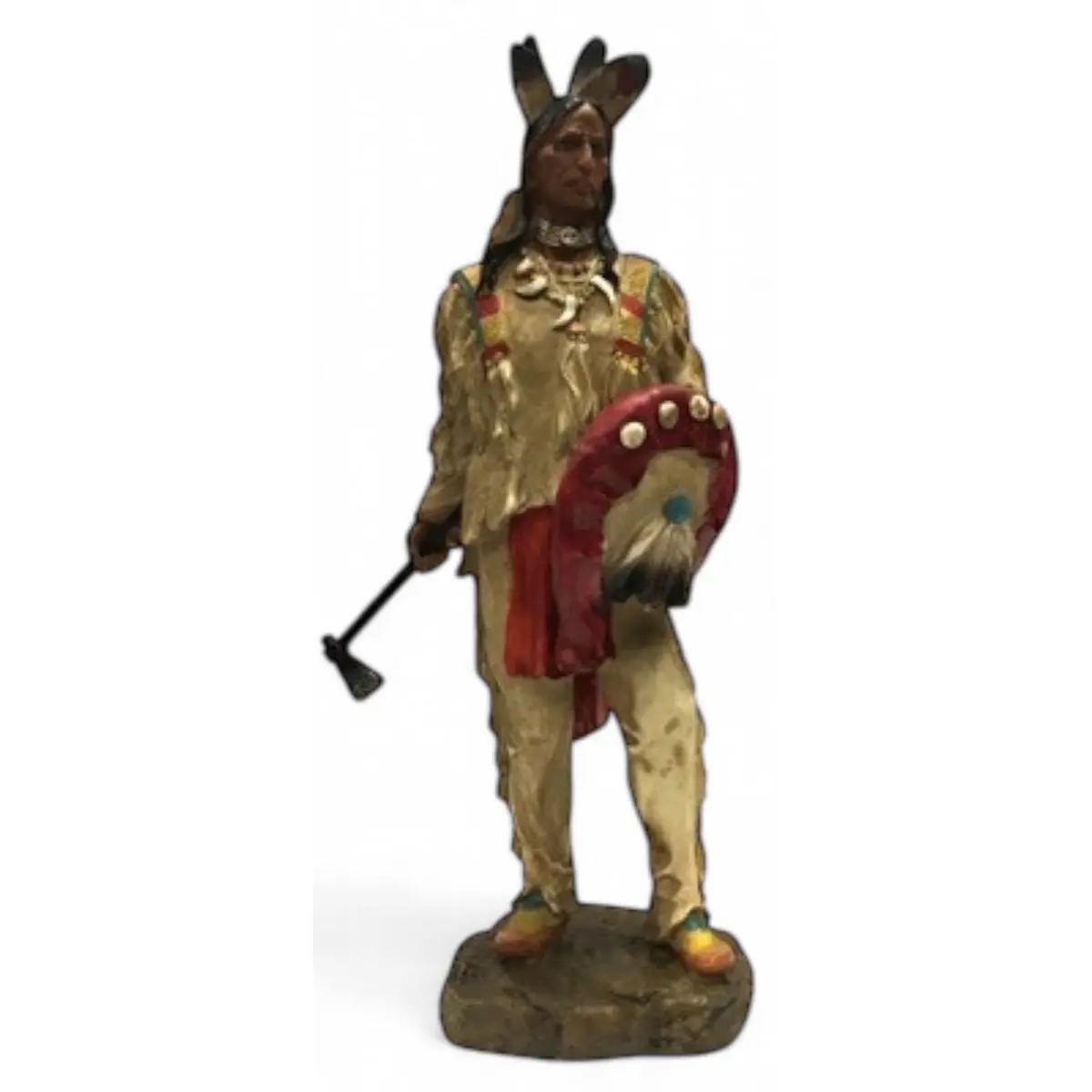 18” Native American Warrior Figurine, Home Decor Statue with Feather Headband, Battle Tool and Shield for Person’s Home Display