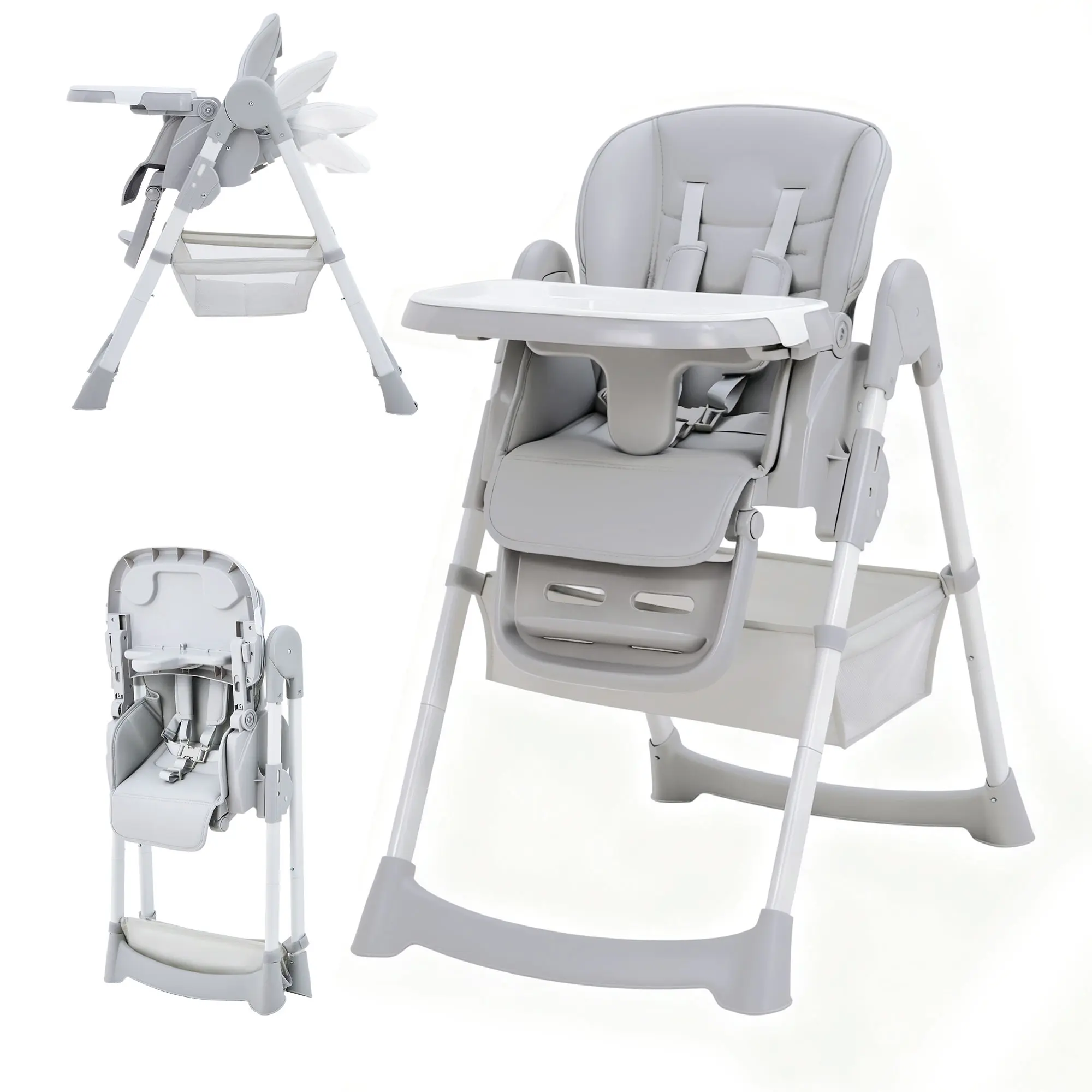 Collapsible Baby High Chair - Adjustable Height & 3-Position Tray - 5-Point Safety Harness - Stable & Easy Assembly - Appropriate for 6 Months to 5 Years - Meal Tray Included - Ideal for Feeding and Gifts